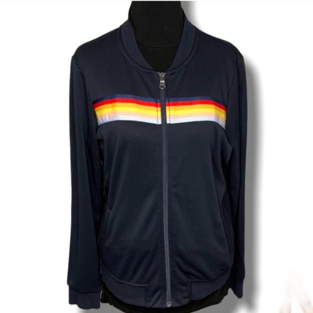 American Eagle Outfitters Rainbow Striped Navy Blue Jacket